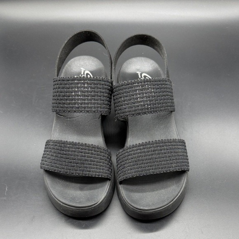 Skechers Cali Luxe Foam Black Wedge Sandals Women‎ Size 8 Elastic Straps - Picture 3 of 8